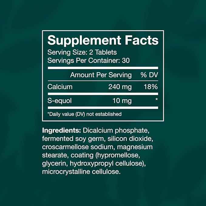 EQUELLE Multi-Symptom Perimenopause & Menopause Relief Relief from Hot Flashes, Muscle Aches & Supports More Sleep. Hormone-Free, Plant-Based S-Equol – 1 Month Supply (60 Tablets)