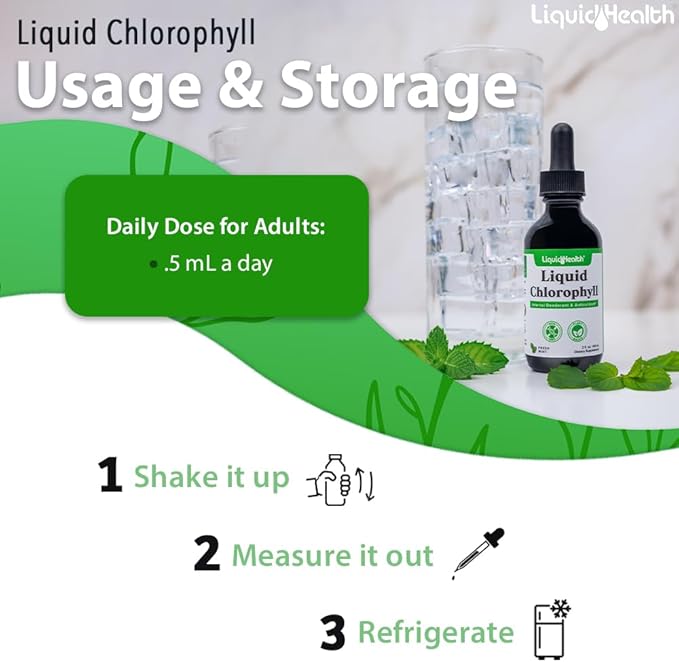 LIQUIDHEALTH Liquid Chlorophyll Drops - Internal Deodorizer, Antioxidants, Liver Detox, Immune Support, Relieve Bad Breath, Reduce Appetite, Collagen for Hair & Skin Health - Vegan, Non-GMO (2 Pack)
