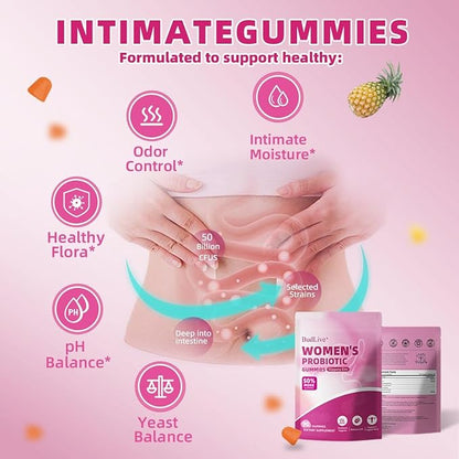 2pack Vaginal Probiotics Gummies for Women, Feminine Balance pH Gummies for Healthy Odor, Yeast Balance & Flora + Vitamin C for Immune Support -Pineapple (90Ct/ Pack)