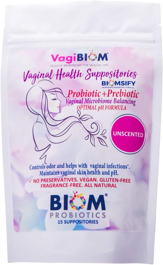 Biom Vaginal Probiotic Suppository: Natural Vaginal pH and Odor Control Regimen; Balance and Nourishes Vaginal Lactobacillus Flora ; No Parabens, Fragrance-Free (15)