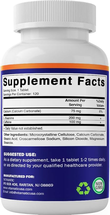 Vitamatic Caffeine Pills with L-Theanine – 300 mg Per Tablet – 120 Vegetarian Tablets (Pack of 2, Total 240 Tablets)