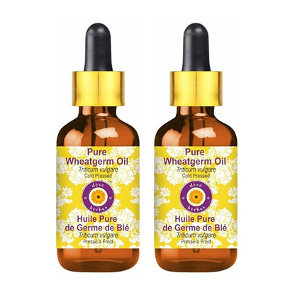 dève herbes Pure Wheatgerm Oil (Triticum vulgare) with Glass Dropper Cold Pressed (Pack of Two) 100ml X 2 (6.76 oz)