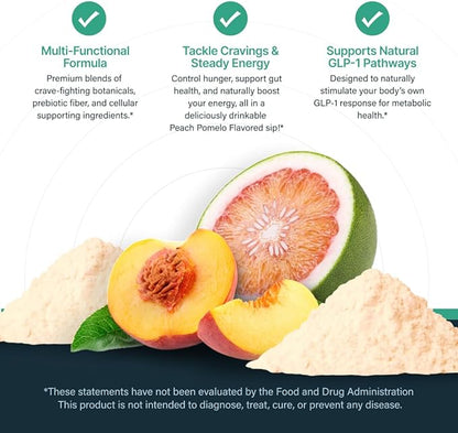 GLP-1 Booster | Control Cravings, Appetite Support & Gut Health | High In Fiber & Sugar-Free Drink Mix | GLP1 Supplements Weight Loss Women & Men | Peach Pomelo Flavor | Made In USA | 30 Servings