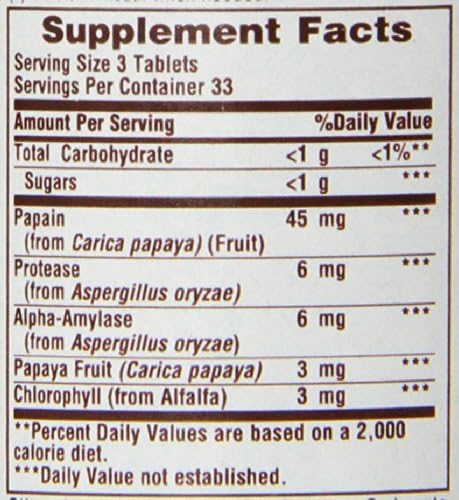American Health Papaya Enzyme with Chlorophyll Chewable Tablets Promotes Nutrient Absorption, Helps Digestion and Freshens Breath, Gluten-Free, Vegetarian - 100 Count (Pack of 2)