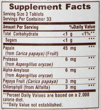 American Health Papaya Enzyme with Chlorophyll Chewable Tablets Promotes Nutrient Absorption, Helps Digestion and Freshens Breath, Gluten-Free, Vegetarian - 100 Count (Pack of 2)