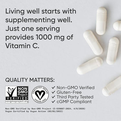 Sports Research High Potency Vitamin C Supplement - Vegan Veggie Capsules for Antioxidant Activity & Immune Support - Non-GMO Verified & Gluten Free - Ascorbic Acid Vitamin C 1000mg, 240 Count
