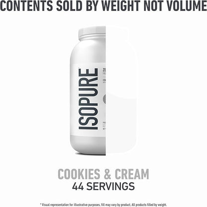 Isopure Zero Carb 100% Pure Whey Isolate Protein Powder, Gluten Free, With Vitamins, Cookies & Cream, 25g Protein Per Serving, 3 Pounds, 44 Servings (Packaging May Vary)
