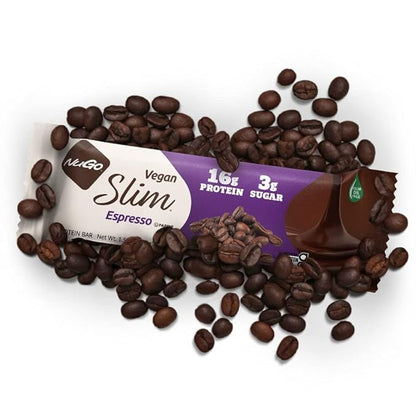 NuGo Slim Dark Chocolate Espresso, 16g Vegan Protein, 3g Sugar, 7g Fiber, Low Net Carb, Keto Friendly, Gluten Free, 12 Count