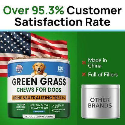 PAWFECTCHEW Dog Pee Grass Chews - Grass Treatment for Pet Urine - Neutralizer for Green Grass Burn Urine Spots - Green Lawn Chews for Dogs with Probiotics - Made in USA (120Ct)