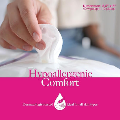 Dynarex HerCare Feminine Hygiene Wipes- 1 Pack of 40 Wipes - 5.5" x 8" pH-Balanced, Alcohol-Free, Hypoallergenic, Reseable Packs, Travel Essentials for Women