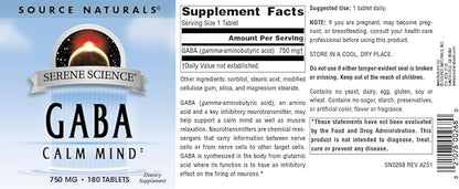 Source Naturals Serene Science GABA 750 mg Calm Mind - 180 Tablets