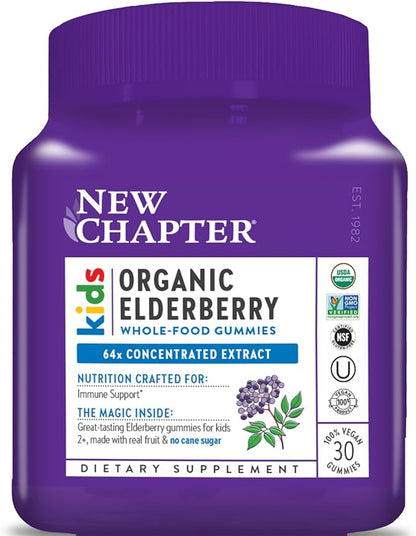 New Chapter Elderberry Gummies for Kids 2+, USDA Organic,64x Concentrated Pure Elderberry for Immune Support,Great Tasting Whole-Food Gummies, Vegan & Non-GMO, 30 ct