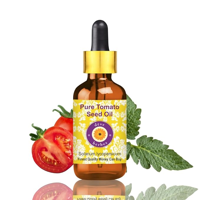 Deve Herbes Pure Tomato Seed Oil (Solanum lycopersicum) with Glass Dropper Cold Pressed 10ml (0.33 oz)