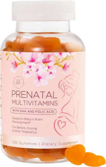 Prenatal Vitamins for Women – Complete Pregnancy Multivitamin - Folic Acid, Omega 3 DHA, Choline, Vitamin D – Essential Support for Mom's & Baby Brain Development - Tasty Orange Flavor - 120 Gummies