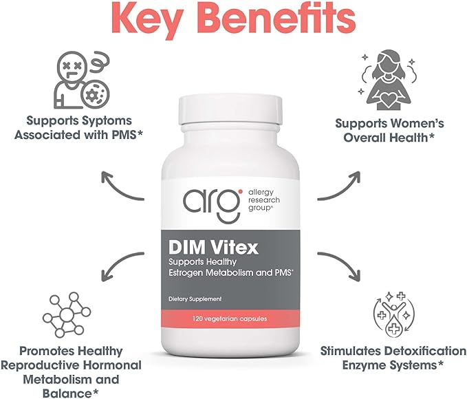 Allergy Research Group DIM Vitex - Supports Estrogen Metabolism - DIM with NAC and Vitamin B & Magnesium - 60 Servings - 120 Capsules