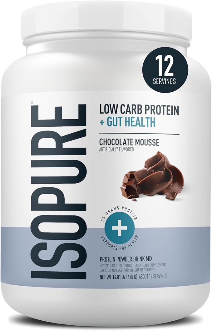 Isopure Protein + Gut Health & Immune Support Powder, Chocolate Mousse, 25g Whey Protein with Prebiotics & Vitamins, 12 Servings (Pack of 1)