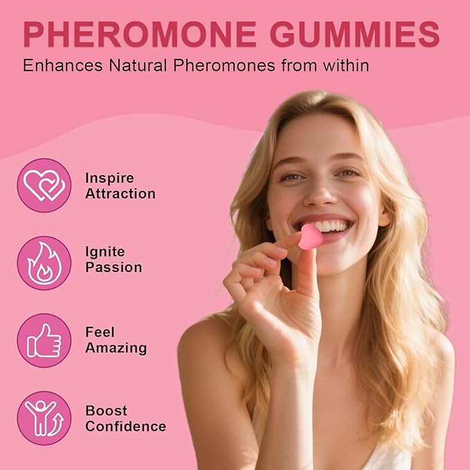 Pheromone Gummies for Women, Feminine Balance Gummies, Strawberry Flavor, Vegan, Gluten Free, Burgundy, 60 Gummies