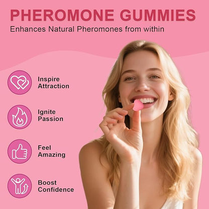 Pheromone Gummies for Women, Feminine Balance Gummies, Strawberry Flavor, Vegan, Gluten Free, Pink, 60 Gummies