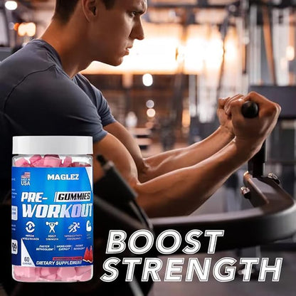 Pre Workout Gummies for Men & Women, PreWorkout Gummy with Beta Alanine | Organic Caffeine | Chromium Picolinate | Gluten free, Vegan, increased energy, faster metabolism & recovery (60 gummy)