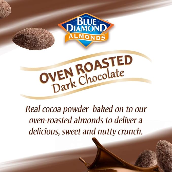 Blue Diamond Almonds, Roasted Dark Chocolate Flavored Snack Nuts, Plant-Based Protein & Fiber, for Events, Holidays, Parties, Lunch, Guilt-Free Snack with Real Cocoa, 25 Oz Resealable Bag (Pack of 2)