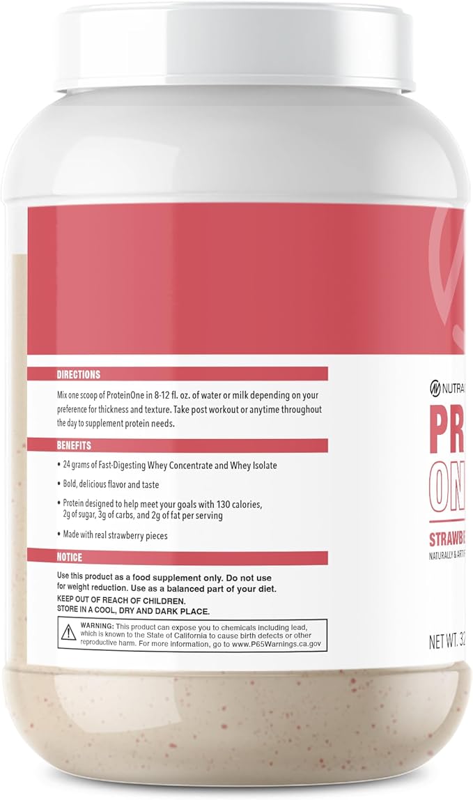NutraOne ProteinOne Whey Protein Promote Recovery and Build Muscle with a Protein Shake Powder for Men & Women (Strawberry Milkshake, 2 LB)