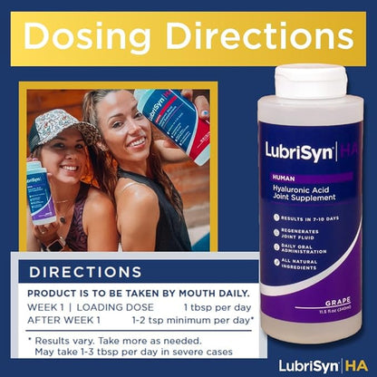 Lubrisyn Hyaluronic Acid Oral Joint Supplement – Liquid HA Formula for Humans – Promotes Joint Support, Mobility, Flexibility, Hydration & Healthy Function for Men & Women – Grape Flavor 11.5oz