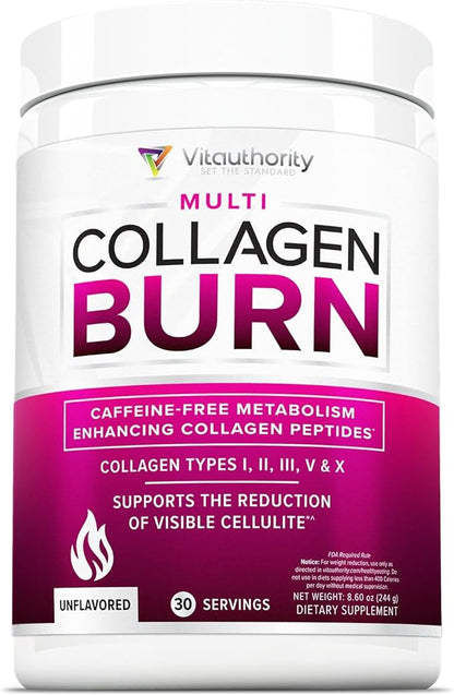 Hydrolyzed Collagen Powder for Weight Loss - Burn Ultimate Beauty Complex Multi Peptides Powder for Women with Types I II III V and X for Fat Burning Support Unflavored 30 Servings