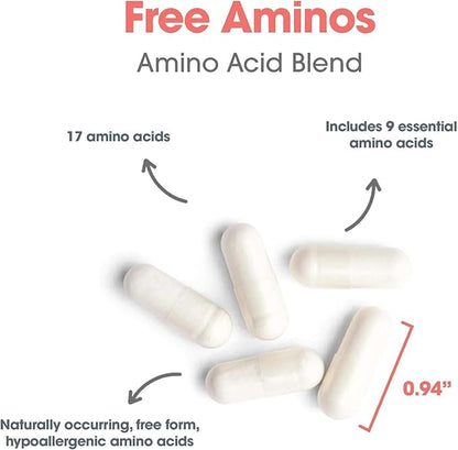 Nutricology Free Aminos Supplement - Essential Amino Acids Complex, Lean Muscle Mass Support, Vegetarian Capsules - 100 Count