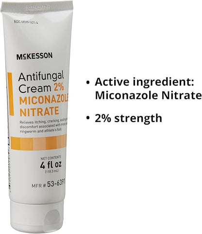 McKesson Antifungal Cream, 2% Miconazole Nitrate - Relieves Itching, Burning, Cracking from Jock Itch, Ringworm and Athlete Foot - 4 oz., 12 Count