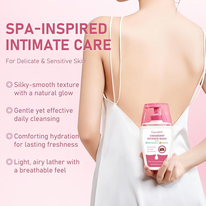 Cranberry Feminine Wash For Intimate Area Hygiene,pH Balance and Vitamin E for Vaginal wash,Non-Irritating,6.76 Fl Oz