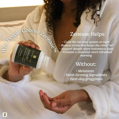Zen Principle Zenease Sleep Support with Magnesium Glycinate, Ashwagandha KSM-66®, Saffron, L-Theanine & GABA – No Melatonin, Natural Stress Relief & Sleep Aid. 90 Capsules