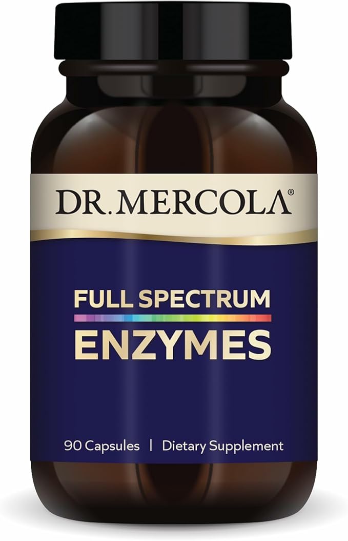 Dr. Mercola Full Spectrum Enzymes - 22 Different Enzymes - Supports Digestive & Immune Health - Helps Digest Carbohydrates, Fats & Proteins - Non-GMO, Gluten-Free & Soy-Free - 90 Capsules