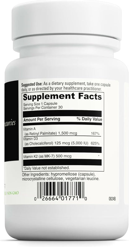DAVINCI Labs ADK - Helps Support Bone, Heart & Immune Health - Dietary Supplement with Vitamins A, D3 & K2 (as MK-7) - Vegetarian, Gluten Free & Soy Free - 30 Capsules