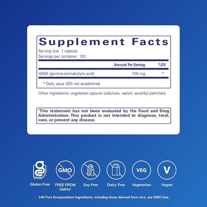 Pure Encapsulations GABA - Supplement to Support Relaxation & Moderation of Occasional Stress - with Premium GABA Amino Acids - 120 Capsules