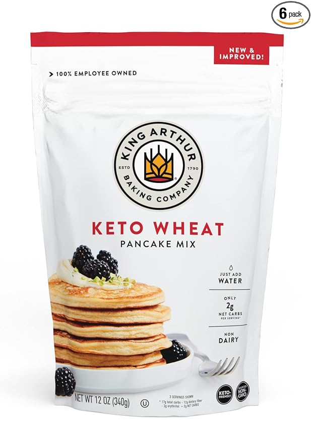 King Arthur, Keto Wheat Pancake Mix, Sourced Non-GMO, Certified Kosher, Keto Friendly, 12 Oz, Packaging May Vary (Pack of 6)