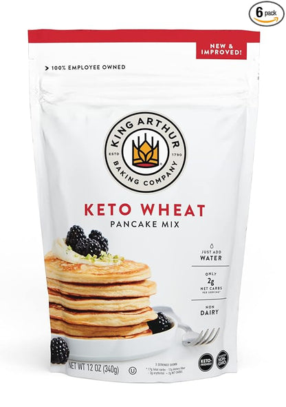 King Arthur, Keto Wheat Pancake Mix, Sourced Non-GMO, Certified Kosher, Keto Friendly, 12 Oz, Packaging May Vary (Pack of 6)