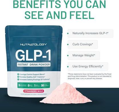 GLP-1 Booster | Control Cravings, Appetite Support & Gut Health | High In Fiber & Sugar-Free Drink Mix | GLP1 Supplements Weight Loss Women & Men | Strawberry Mule Flavor | Made In USA | 30 Servings