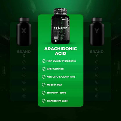 Enhanced Labs Arachidonic Acid (ARA) Muscle Building Supplement,1400 mg, 30 Servings, 120 Veg Capsules, Omega 6 for Strength & Lean Mass, Rice Bran Oil, Third Party Tested