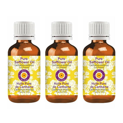 Deve Herbes Pure Safflower Oil (Carthamus tinctorius) Cold Pressed (Pack of Three)100ml X 3 (10 oz)