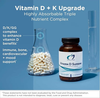 Designs for Health Vitamin D Supreme - Vitamin D 5000 IU with 2000mcg Vitamin K as MK4 for Bone Health, Heart Health, Mood & Immune Support - Vitamin D3 Enhanced with GG Supplement (60 Capsules)