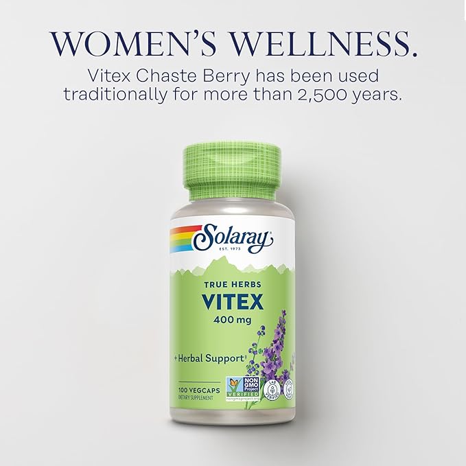 SOLARAY Vitex Berry 400mg | Womens Healthy Hormone Balance Formula | Menstruation & Menopause Support, 100ct