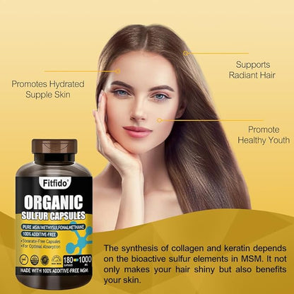 MSM Capsules 1000mg - Organic Sulfur Supplement for Joint Health, Functional Wellness, Hair, Skin & Nails, Non-GMO, Gluten Free, 180 Capsules