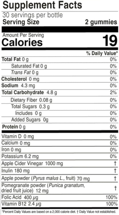 FARMASi Nutriplus Apple Cider Vinegar Gummies, Vegan Digestive Support with Vitamin B12 and Folic Acid, Pomegranate Apple Flavor, 60 Gummies, 5.8 oz