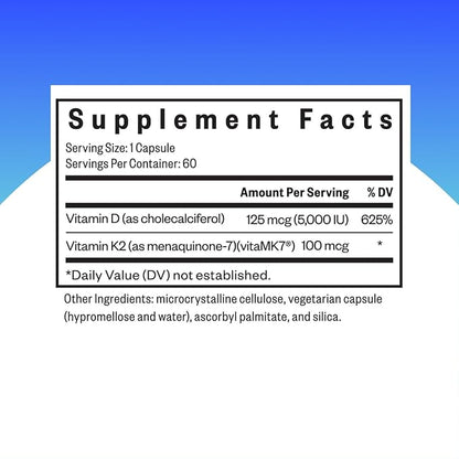 Seeking Health Vitamin D3 + K2 - Immune System & Bone Health Support with Vitamin D3 (Cholecalciferol) & Vitamin K2 (Menaquinone-7) - Vegetarian Vitamin D & K Supplement - 60 Capsules