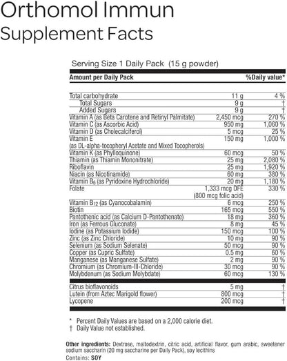 Orthomol Immun, Immune Support Supplement, Daily Immune System Booster, Vitamins A, B, C, D, E, Zinc, Selenium & Iodine, 30-Day Supply of Powder Packets