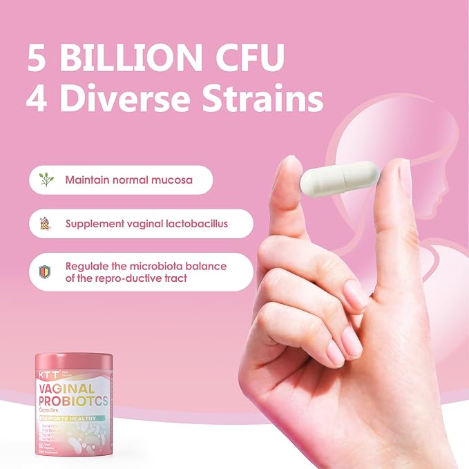 KTT Vaginal Probiotics Made in The USA, pH Balance for Women, 5 Billion CFUs Womens Probiotic Vaginal Health Odor Control, Hormone Support, 60 Caps