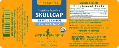 Herb Pharm Certified Organic Skullcap Liquid Extract for Nervous System Support, 1 Fl Oz