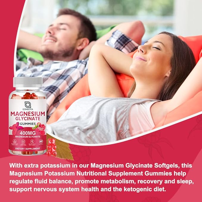 Magnesium Glycinate Gummies 400 mg with 100 mg Composite magnesium - Chelated Magnesium Potassium Supplement with Vitamin D, B6 Supports Calm, Sleep, Memory & Muscle Cramps,Sugar Free - 120 Gummies