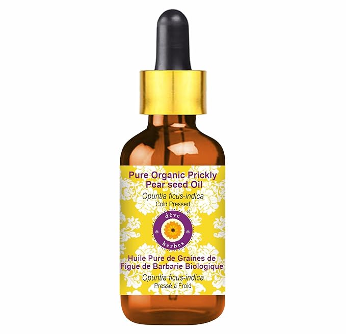 Deve Herbes Pure Organic Prickly Pear Seed Oil (Opuntia ficus-Indica) with Glass Dropper Cold Pressed 30ml (1 oz)