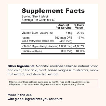 EZ Melts Energy, Memory & Mood Enhancer - B Vitamins Supplement with Vitamin B12, B6, Folate & Biotin - Non-GMO & Vegan - Cherry Berry - 120 Dissolvable Tablets (120 Servings)